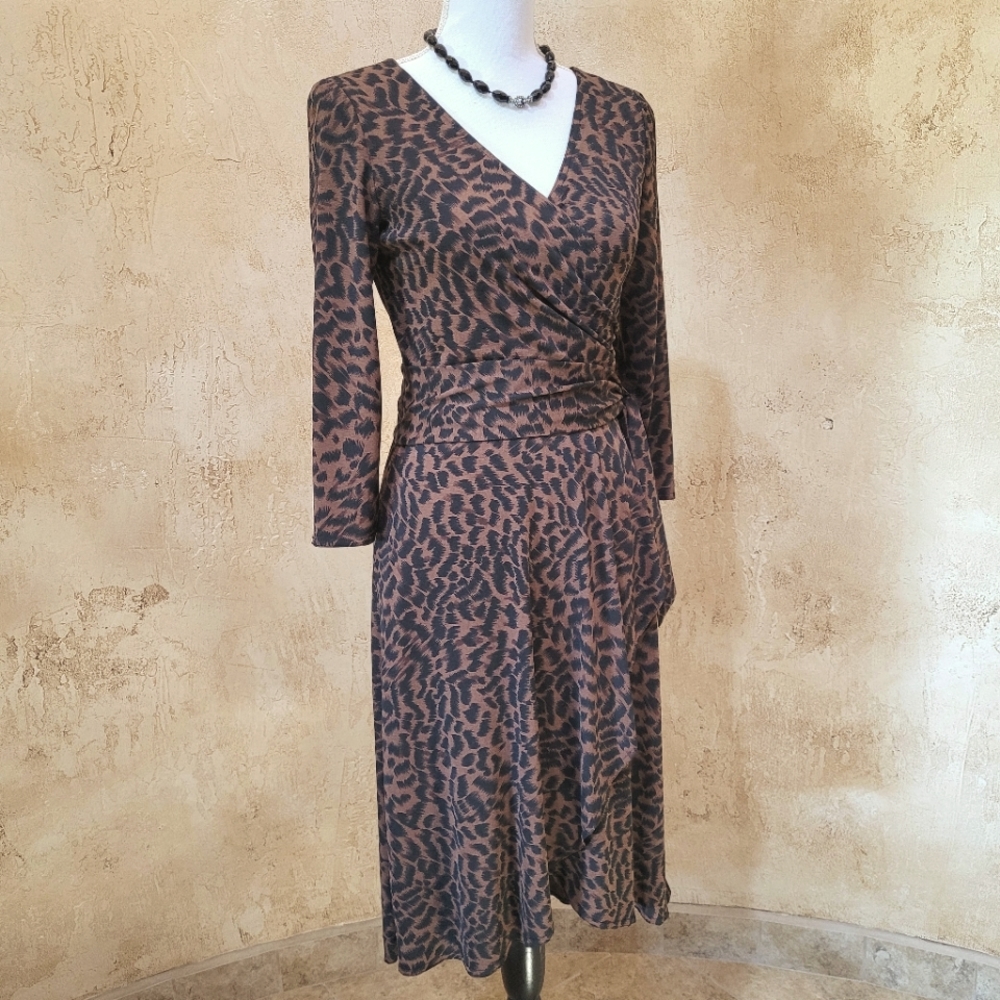 Animal Print Hi-Low Faux Wrap Jersey Dress